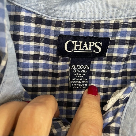 Chaps Blue Navy Boys Long Sleeved Button Down Shirt Size XL - Picture 4 of 8